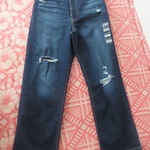 Levis Ribcage Straight Ankle Jeans Womens 28x27 Blue Distressed Button Fly Denim